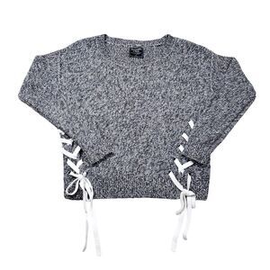Abercrombie Marled Lace Up Side Tie Pullover Sweater Gray White Women's Small